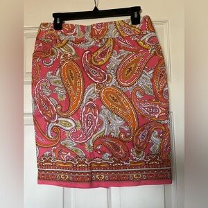 Charter Club Pink and Orange Paisley Pencil Skirt